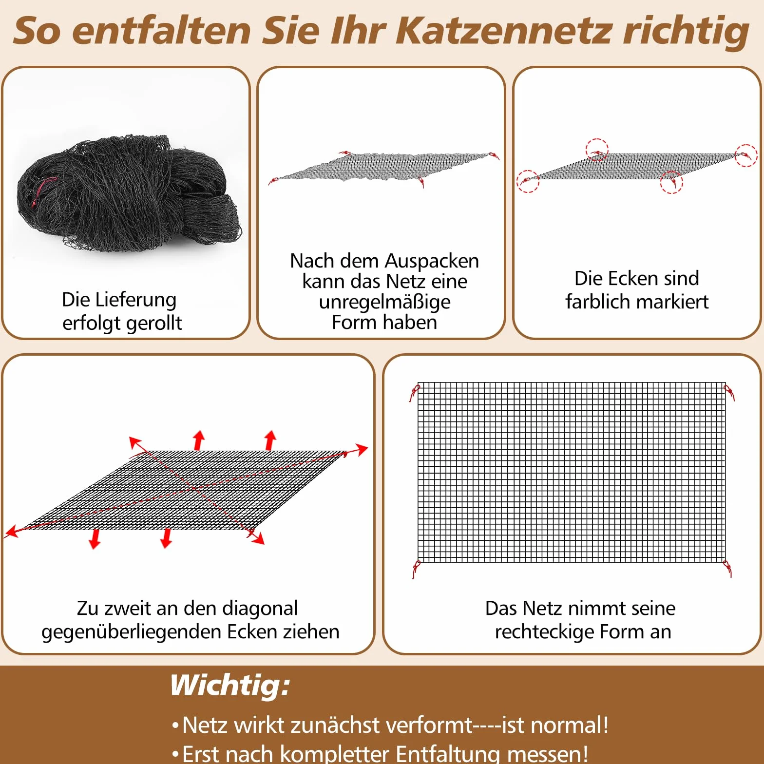 Aystkniet Siatka dla kota na balkon, bez wiercenia, w zestawie haczyki samoprzylepne i klej silikonowy, siatka dla kota 5 x 2 m, wzmocniona drutem, odporna na działanie promieni UV, na okno, taras