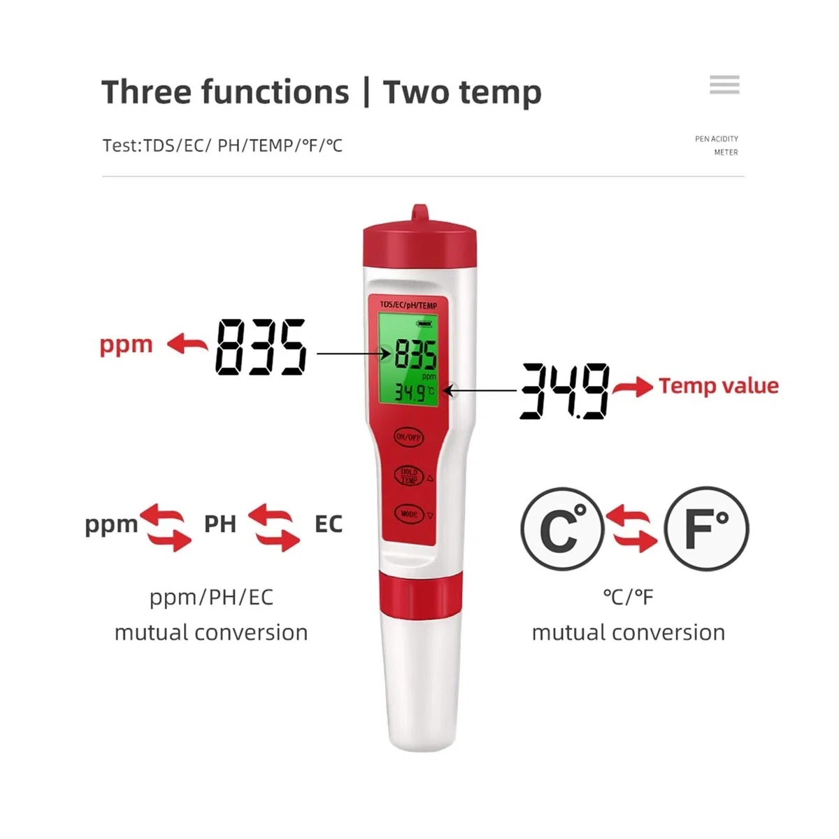 Zestaw do badania wody, 4/5 w 1 miernik pH TDS EC ORP zasolenie S. G temperatury z podświetleniem cyfrowy monitor jakości wody tester do akwarium(5 in 1 ph meter)