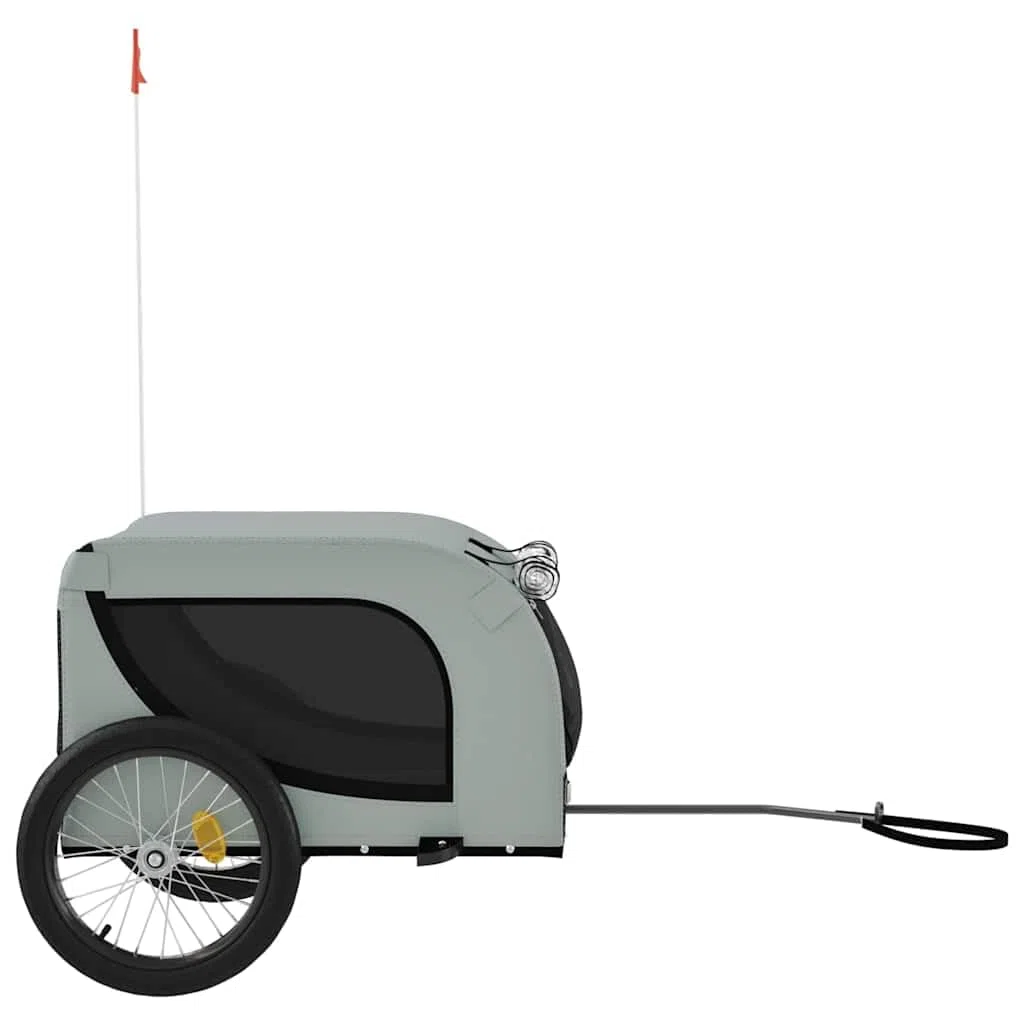 Przyczepa rowerowa dla psów, szara, czarna, z tkaniną Oxford i żelazną ramą, składana, wózek transportowy dla zwierząt domowych, bezpieczny w podróży, z siatką i osłoną przeciwdeszczową
