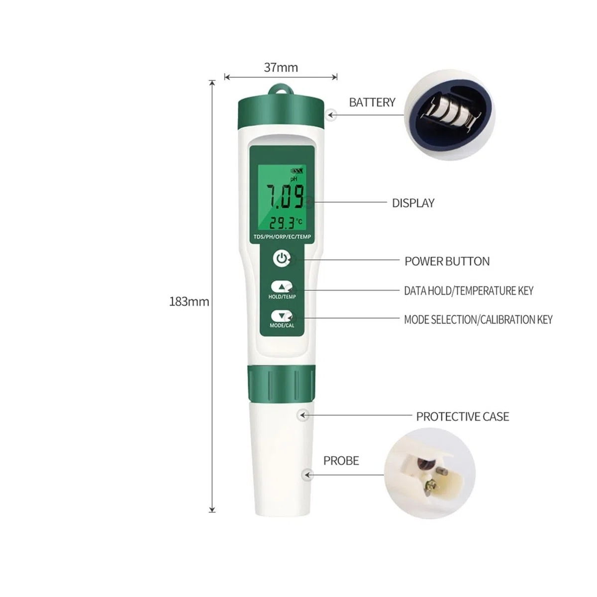 Zestaw do badania wody, 4/5 w 1 miernik pH TDS EC ORP zasolenie S. G temperatury z podświetleniem cyfrowy monitor jakości wody tester do akwarium(5 in 1 ph meter)