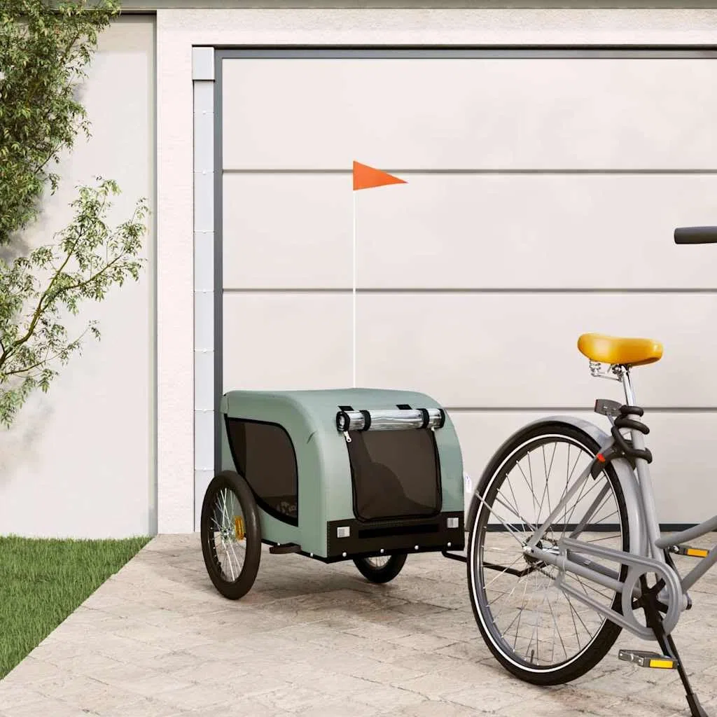 Przyczepa rowerowa dla psów, szara, czarna, z tkaniną Oxford i żelazną ramą, składana, wózek transportowy dla zwierząt domowych, bezpieczny w podróży, z siatką i osłoną przeciwdeszczową
