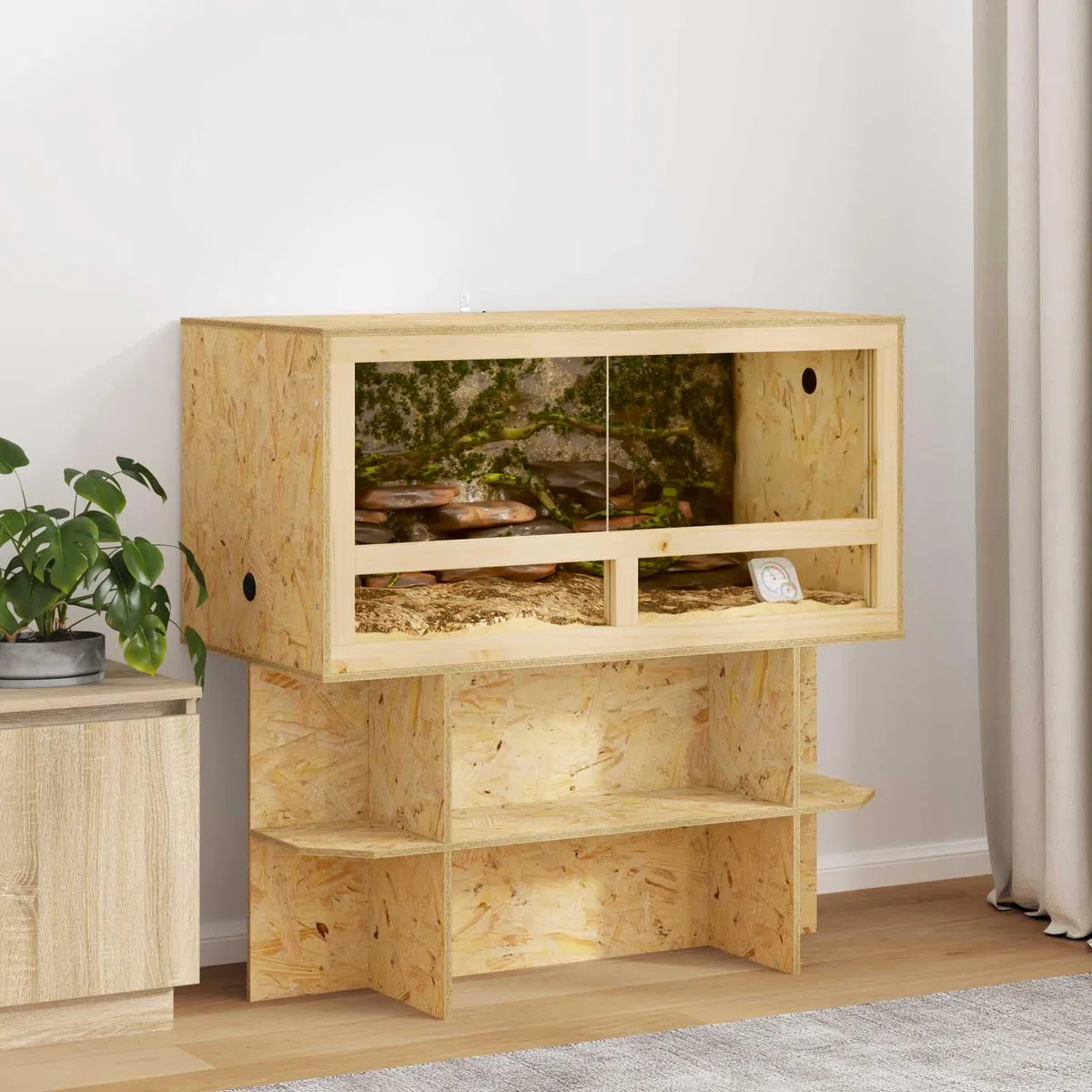 Terrarium brązowe, 100 x 50 x 50 cm, drewno OSB z hartowanym szkłem, odpowiednie dla gadów i gryzoni, wszechstronne siedlisko wewnętrzne z wentylacją, okienko, stabilna konstrukcja