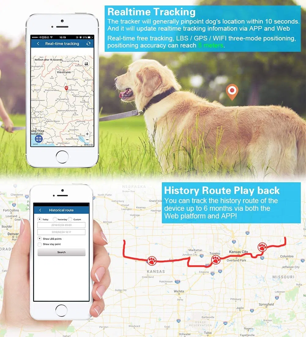 Mini GPS Tracker dla starszych dzieci Zwierzęta domowe Kot Pies Monitorowanie w czasie rzeczywistym/Geo-fence/IP65 Wodoodporny/2-drożny Połączenia głosowe CW802