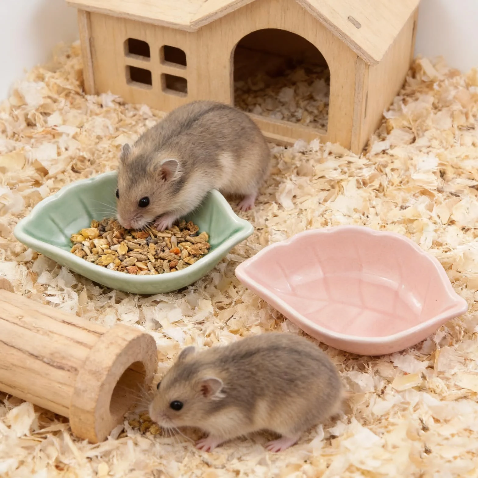 Ceramiczna miska dla chomików, w kształcie liścia, miska do karmienia zwierząt, ceramiczna miska na żywność, odpowiednia dla chomików, świnek morskich i ptaków (zielona)