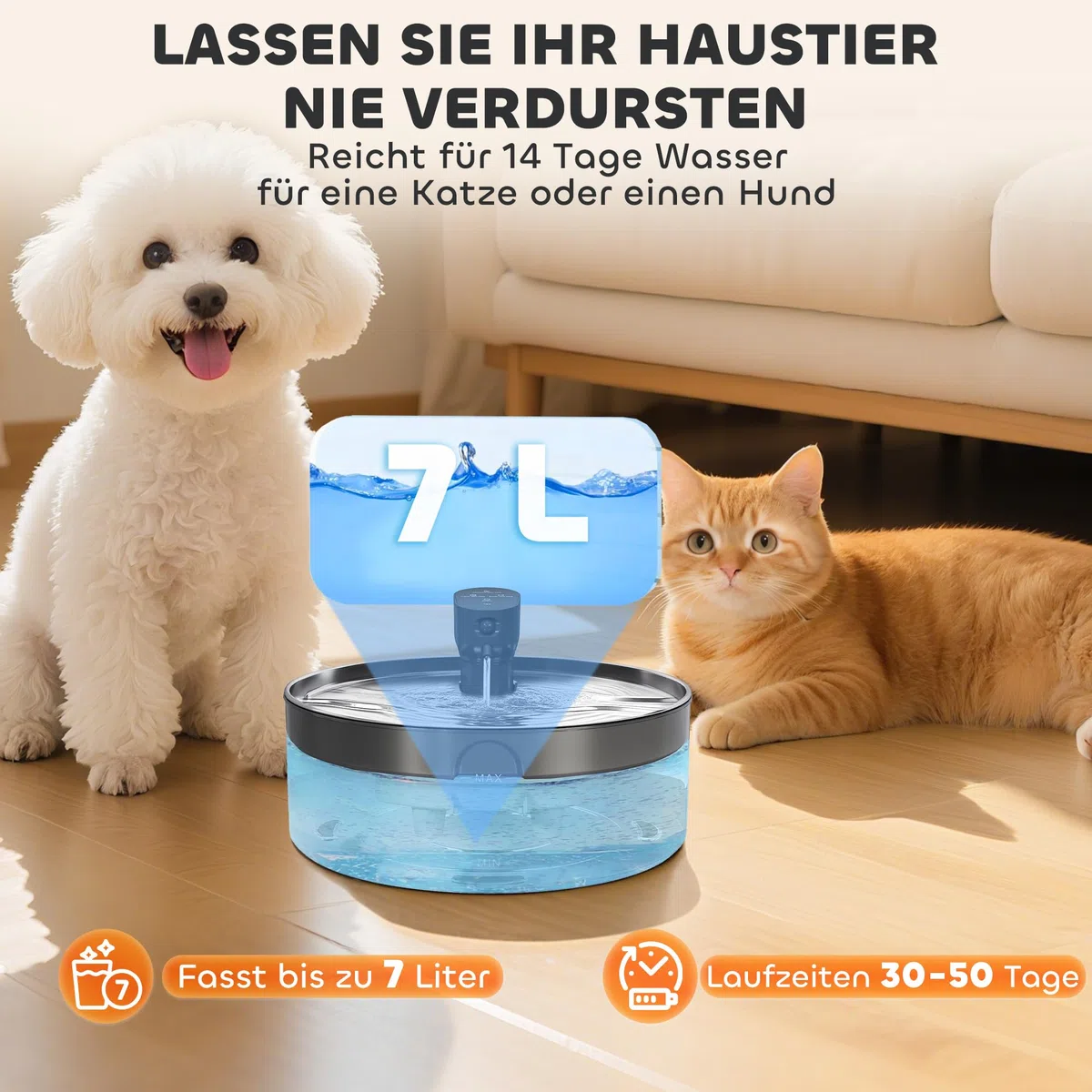 PawHut Fontanna dla kota 7L ze stali nierdzewnej LED Czarna | Cicha pompa, okienko poziomu wody, filtr z węglem aktywnym, czujnik ruchu, system filtracji, zasilanie bateryjne, dla psów