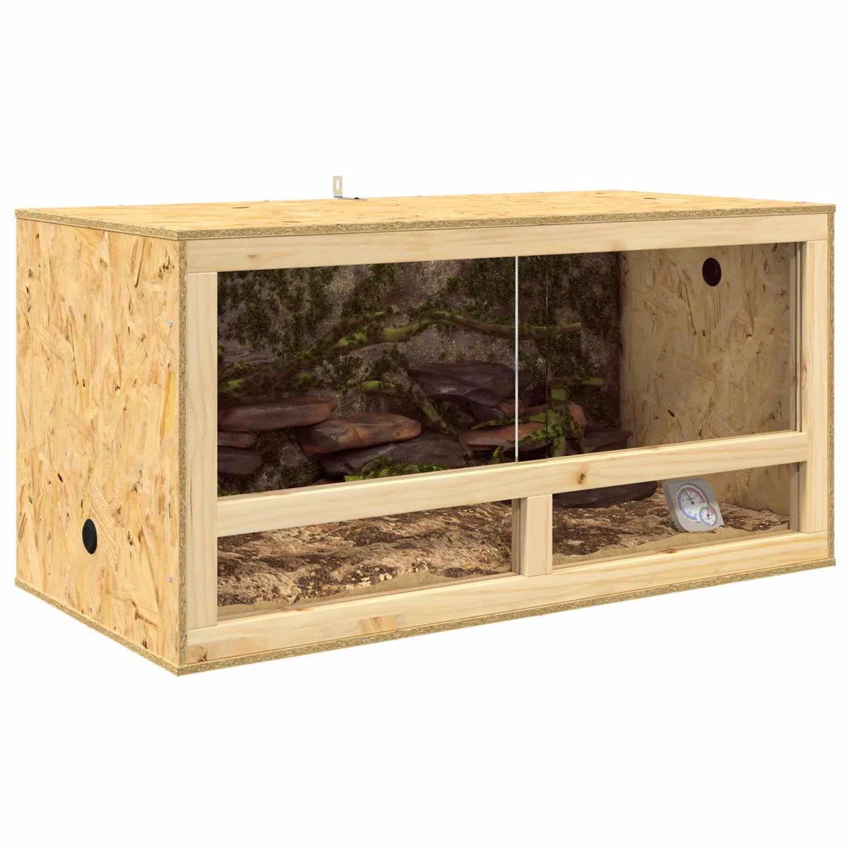 Terrarium brązowe, 100 x 50 x 50 cm, drewno OSB z hartowanym szkłem, odpowiednie dla gadów i gryzoni, wszechstronne siedlisko wewnętrzne z wentylacją, okienko, stabilna konstrukcja