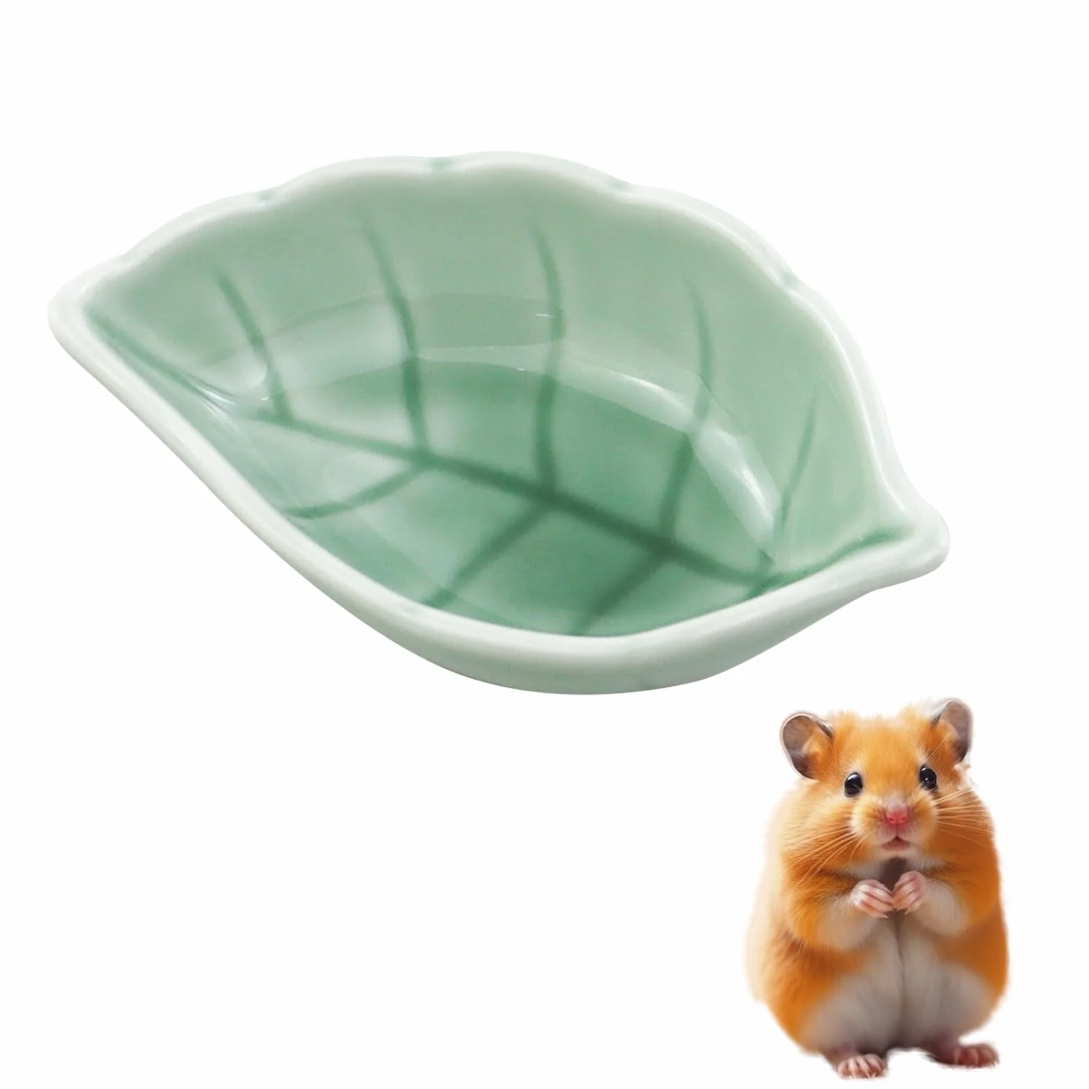 Ceramiczna miska dla chomików, w kształcie liścia, miska do karmienia zwierząt, ceramiczna miska na żywność, odpowiednia dla chomików, świnek morskich i ptaków (zielona)