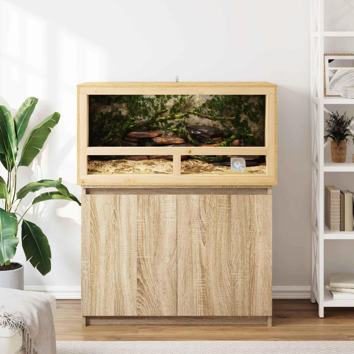 Terrarium brązowe, 100 x 50 x 50 cm, drewno OSB z hartowanym szkłem, odpowiednie dla gadów i gryzoni, wszechstronne siedlisko wewnętrzne z wentylacją, okienko, stabilna konstrukcja