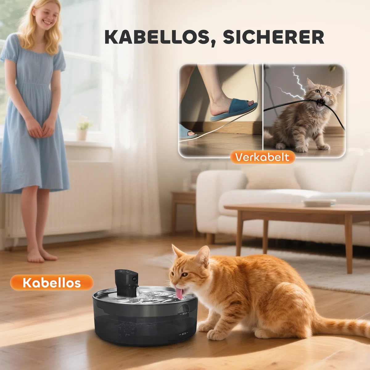 PawHut Fontanna dla kota 7L ze stali nierdzewnej LED Czarna | Cicha pompa, okienko poziomu wody, filtr z węglem aktywnym, czujnik ruchu, system filtracji, zasilanie bateryjne, dla psów
